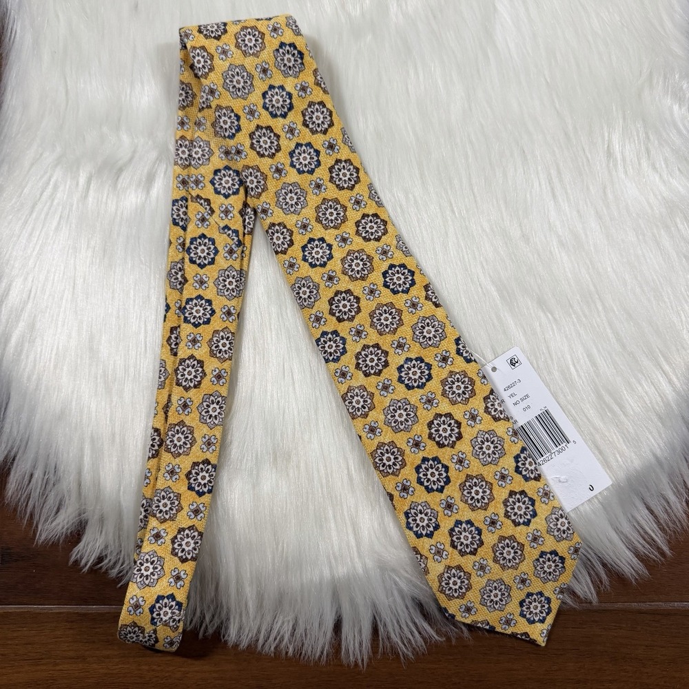 Edward Armah Men's Yellow Medallion Print 100% Silk Necktie Tie